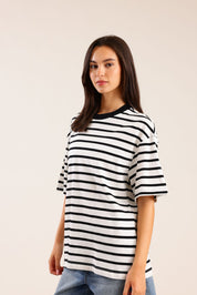 FOX נשים חולצה חולצת בייסיק אוברסייז פסים חולצת בייסיק אוברסייז פסים