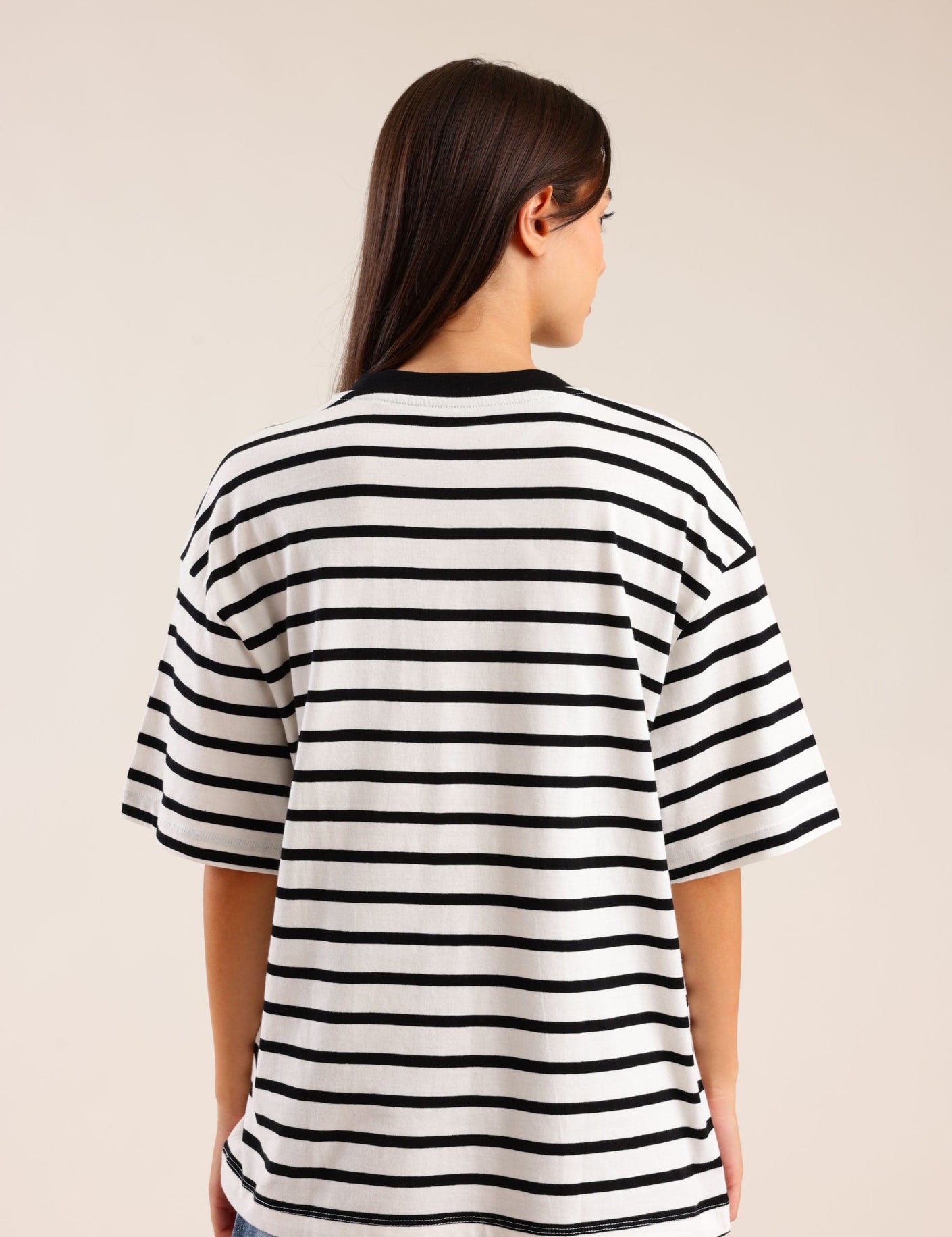 FOX נשים חולצה חולצת בייסיק אוברסייז פסים חולצת בייסיק אוברסייז פסים