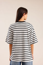 FOX נשים חולצה חולצת בייסיק אוברסייז פסים חולצת בייסיק אוברסייז פסים