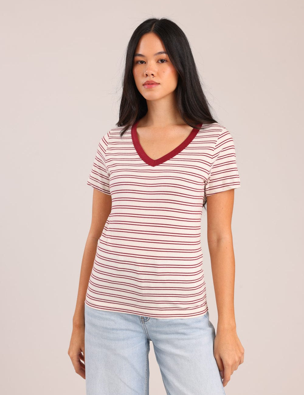 FOX נשים חולצה קצרה חולצת בייסיק פסים חולצת בייסיק פסים