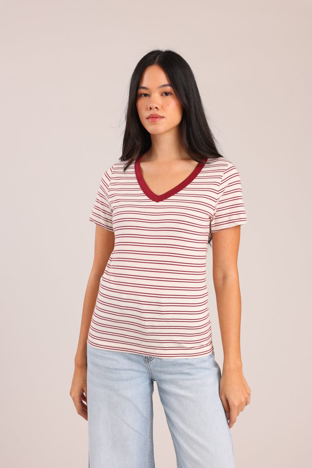 FOX נשים חולצה קצרה חולצת בייסיק פסים חולצת בייסיק פסים