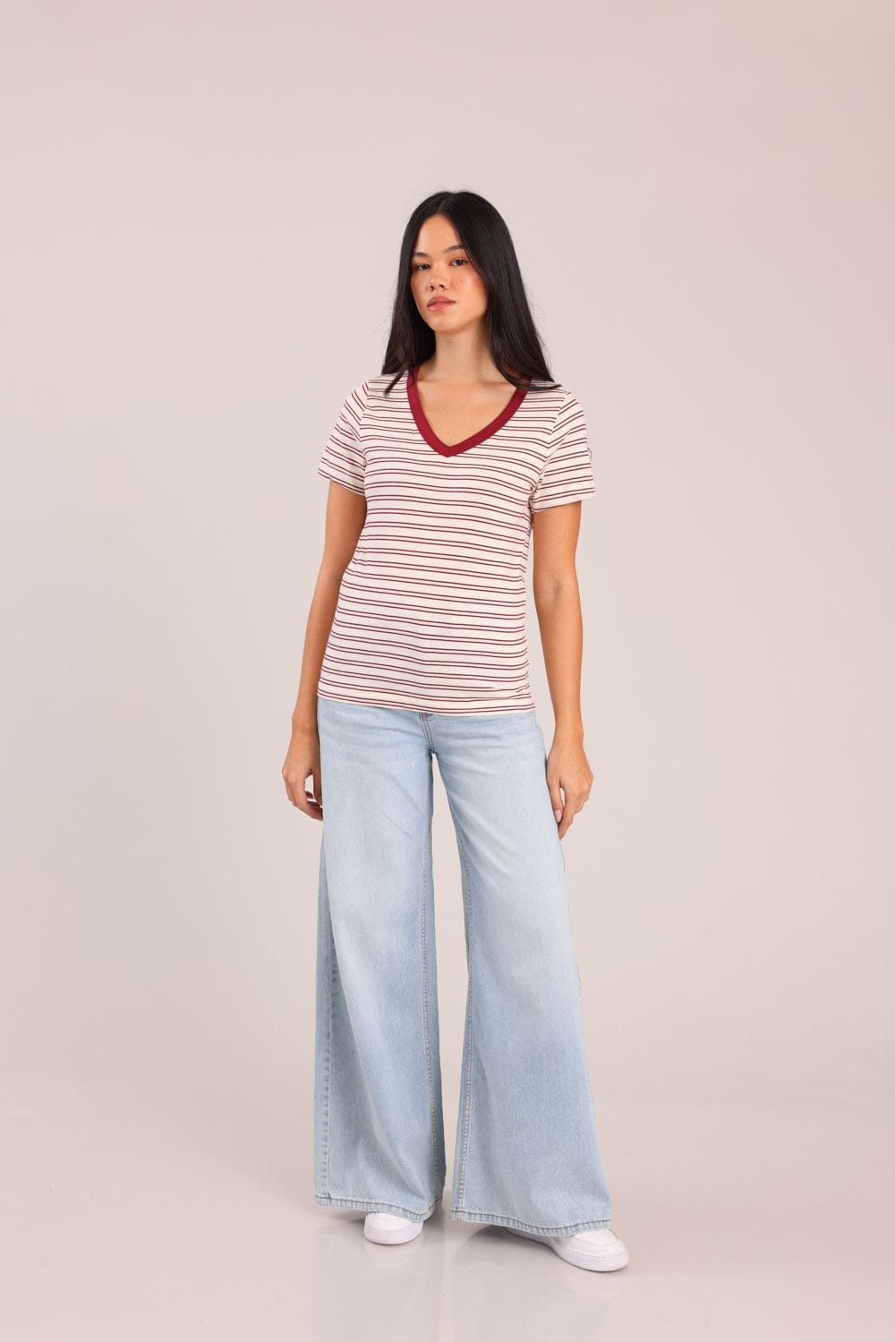 FOX נשים חולצה קצרה חולצת בייסיק פסים חולצת בייסיק פסים