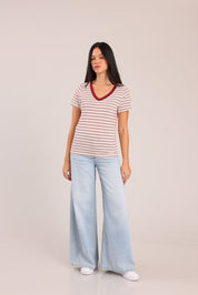 FOX נשים חולצה קצרה חולצת בייסיק פסים חולצת בייסיק פסים