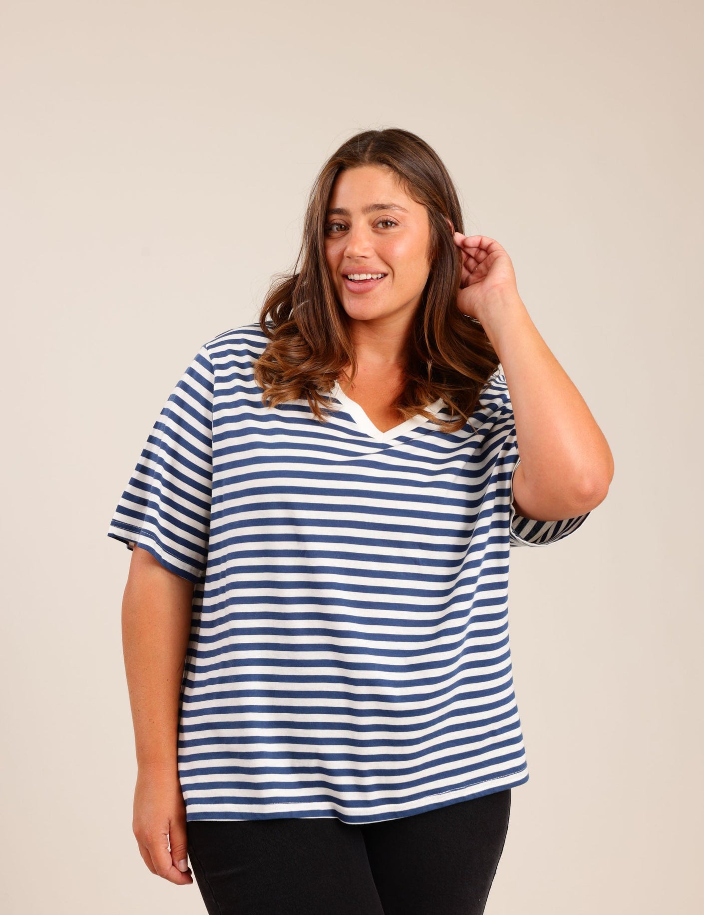 FOX פלאס נשים חולצה חולצת פסים | PLUS SIZE חולצת פסים | PLUS SIZE