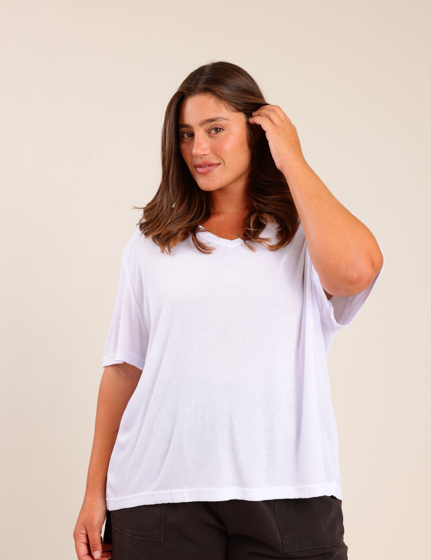 FOX פלאס נשים חולצה חולצת בייסיק חלקה | PLUS SIZE חולצת בייסיק חלקה | PLUS SIZE