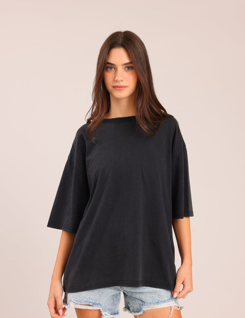 FOX נשים חולצה קצרה חולצת טריקו אוברסייז חולצת טריקו אוברסייז