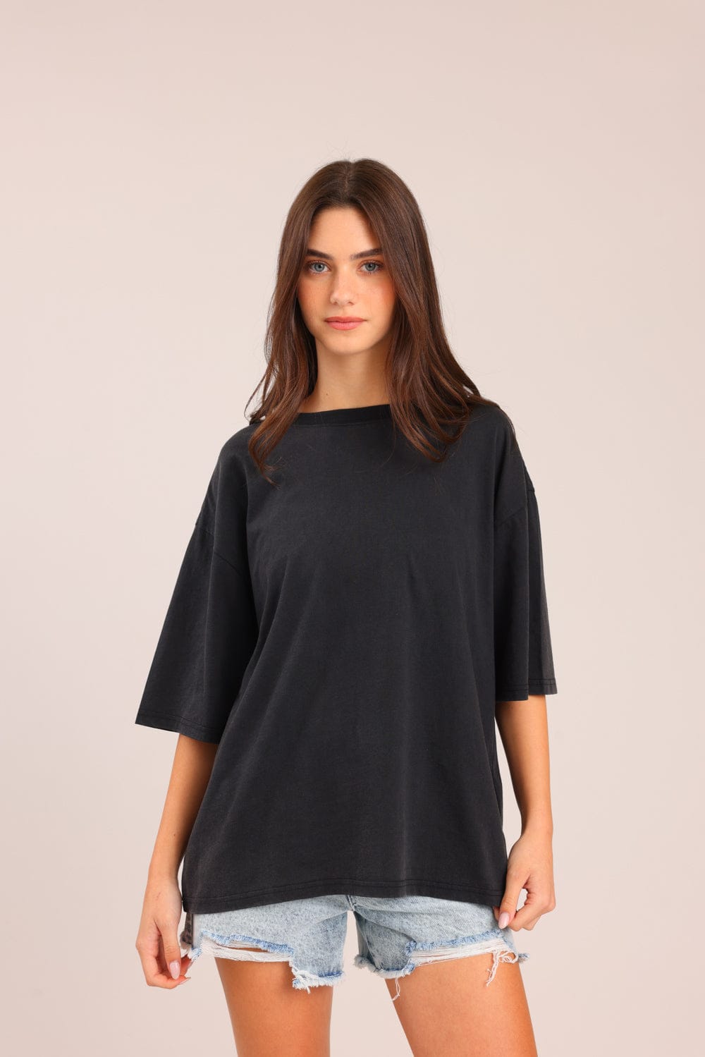 FOX נשים חולצה קצרה חולצת טריקו אוברסייז חולצת טריקו אוברסייז