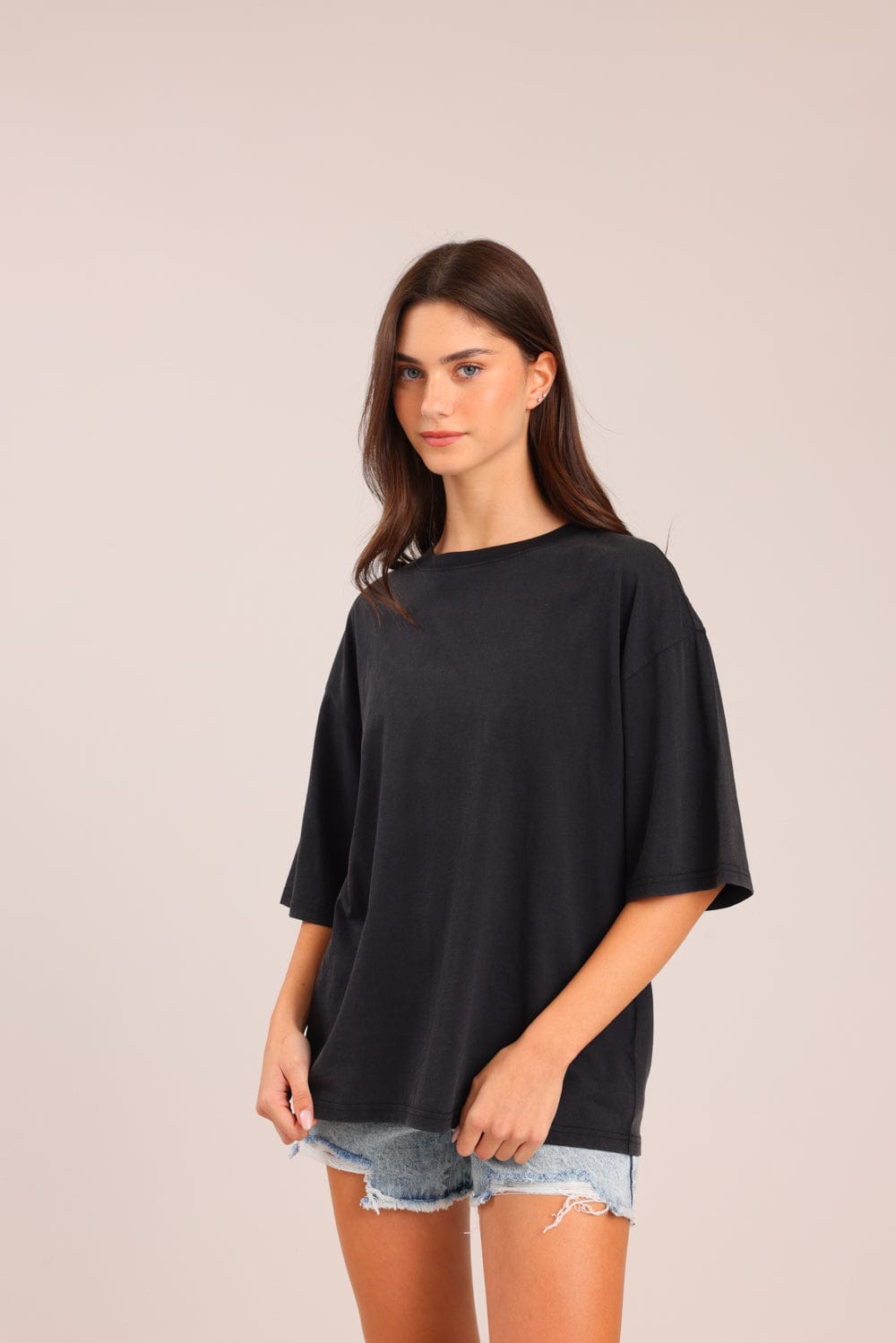 FOX נשים חולצה קצרה חולצת טריקו אוברסייז חולצת טריקו אוברסייז