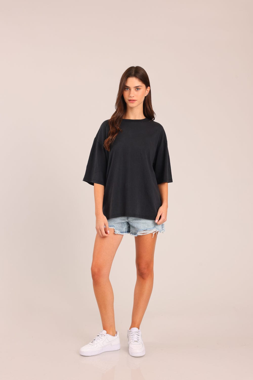 FOX נשים חולצה קצרה חולצת טריקו אוברסייז חולצת טריקו אוברסייז