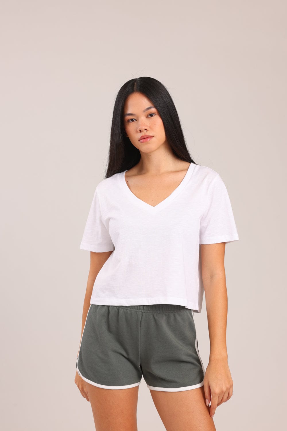 FOX נשים חולצה חולצת נשים V חלקה חולצת נשים V חלקה