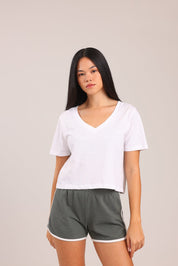 FOX נשים חולצה חולצת נשים V חלקה חולצת נשים V חלקה