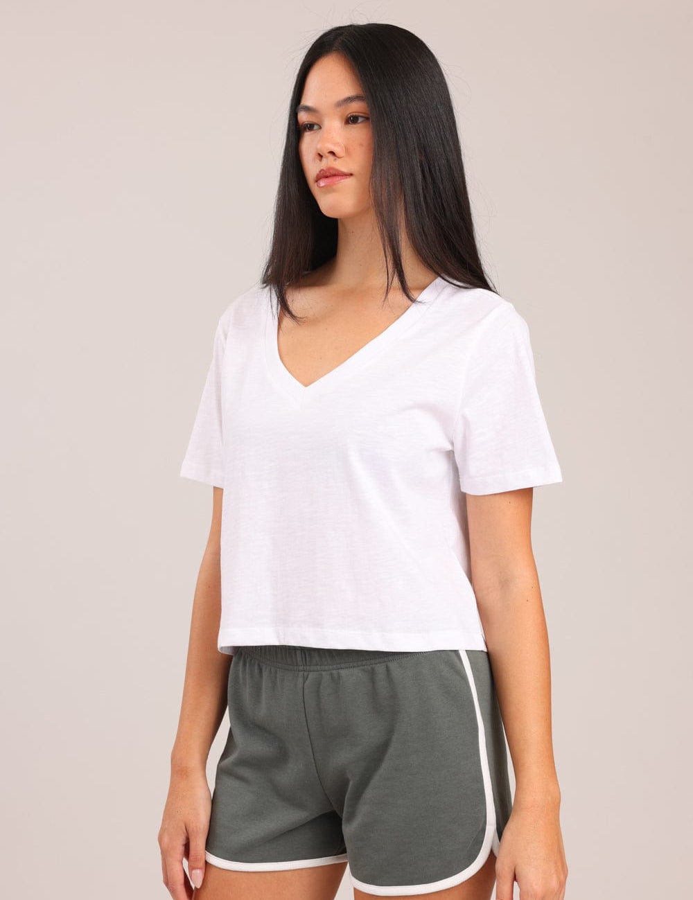 FOX נשים חולצה חולצת נשים V חלקה חולצת נשים V חלקה