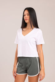 FOX נשים חולצה חולצת נשים V חלקה חולצת נשים V חלקה