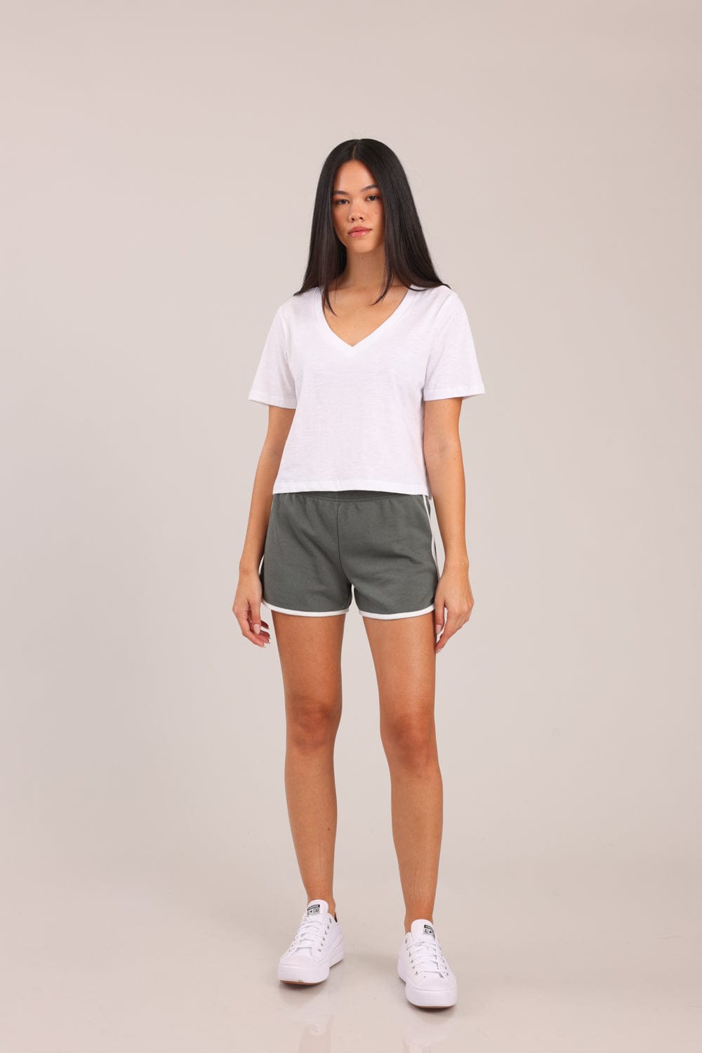 FOX נשים חולצה חולצת נשים V חלקה חולצת נשים V חלקה