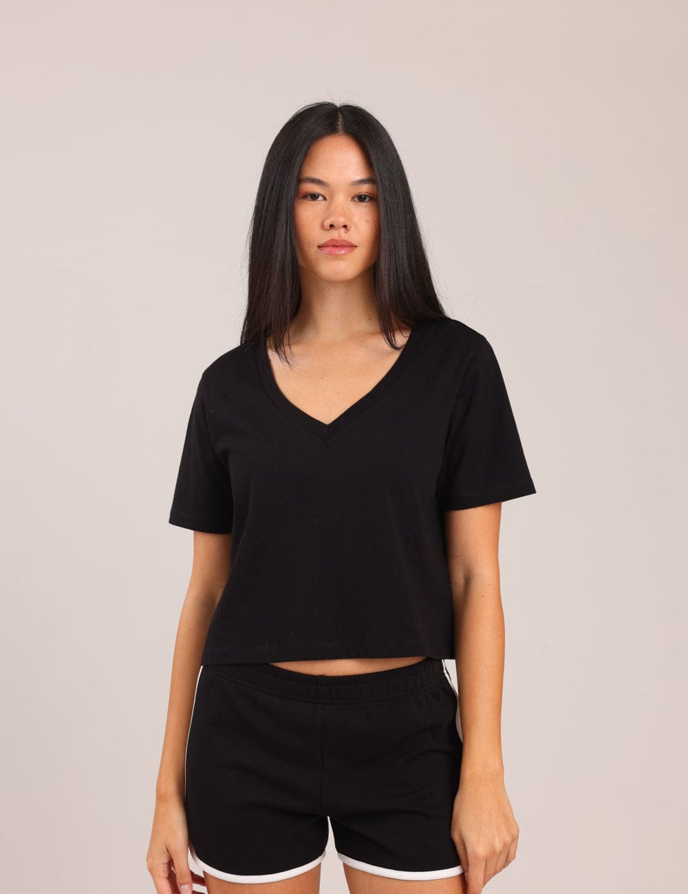 FOX נשים חולצה חולצת נשים V חלקה חולצת נשים V חלקה