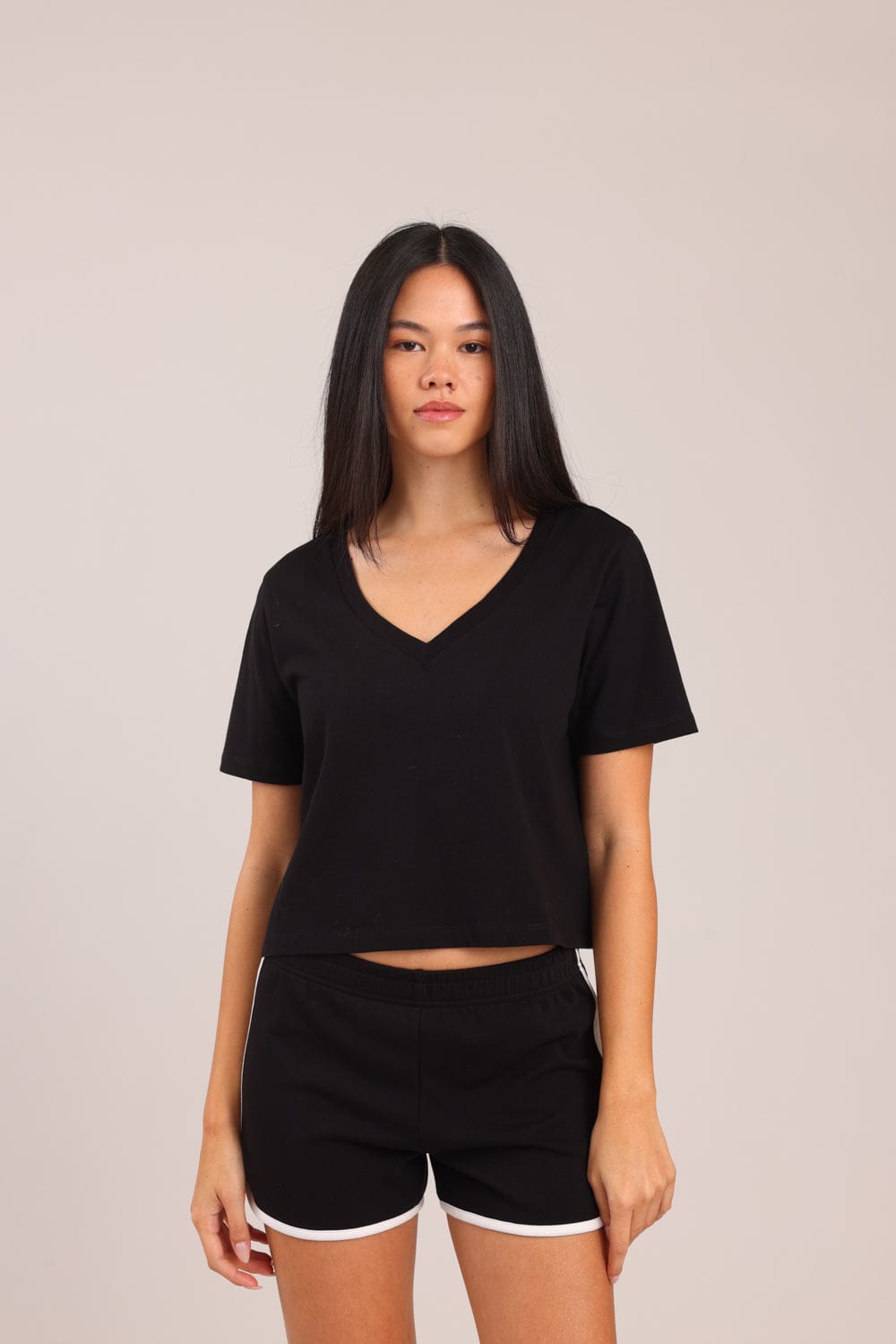 FOX נשים חולצה חולצת נשים V חלקה חולצת נשים V חלקה