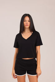 FOX נשים חולצה חולצת נשים V חלקה חולצת נשים V חלקה