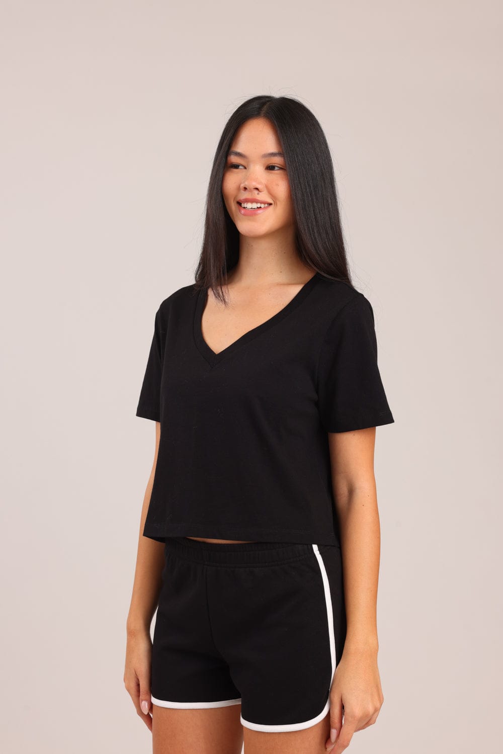 FOX נשים חולצה חולצת נשים V חלקה חולצת נשים V חלקה