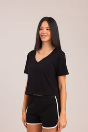 FOX נשים חולצה חולצת נשים V חלקה חולצת נשים V חלקה