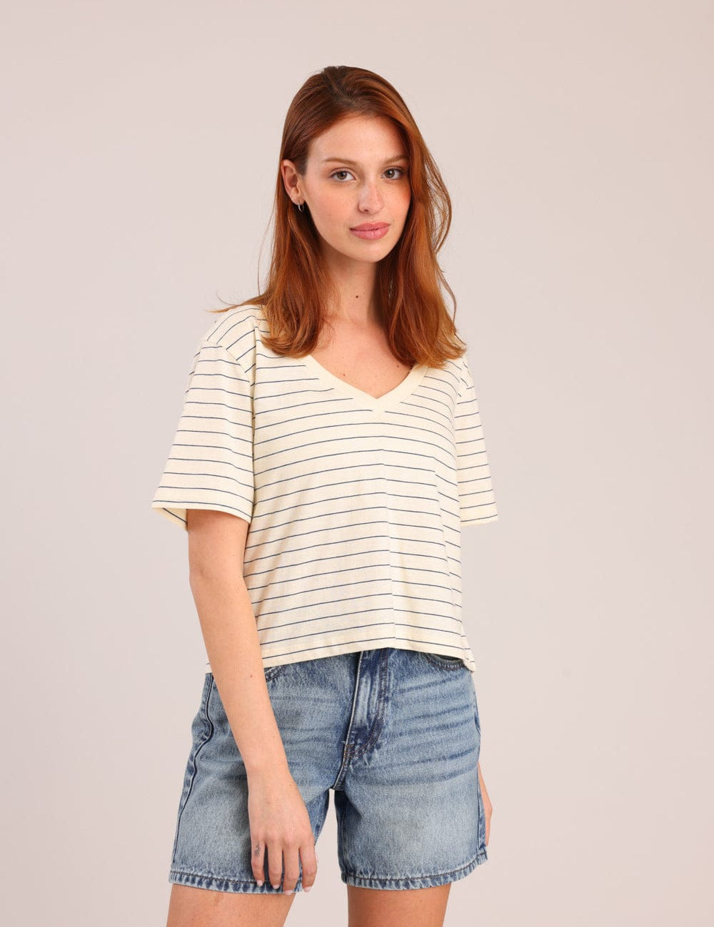 FOX נשים חולצה קצרה חולצת טישרט עם פסים חולצת טישרט עם פסים