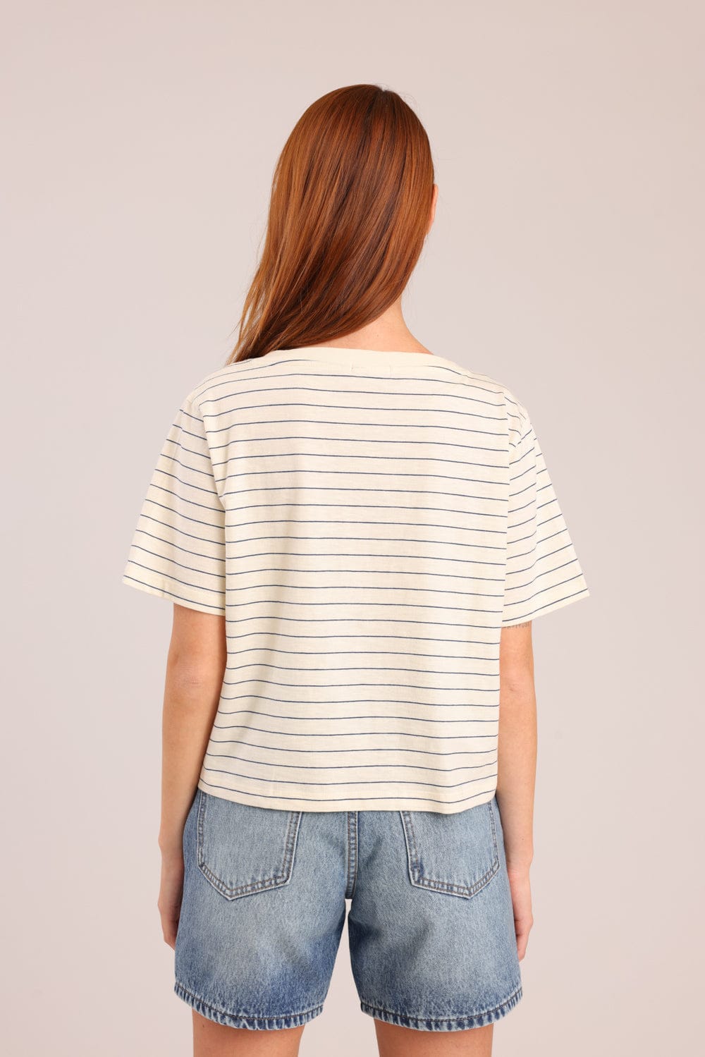 FOX נשים חולצה קצרה חולצת טישרט עם פסים חולצת טישרט עם פסים