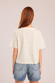 FOX נשים חולצה קצרה חולצת טישרט עם פסים חולצת טישרט עם פסים