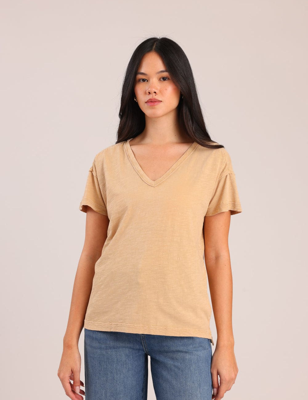 FOX נשים חולצה קצרה חולצת טריקו צווארון V חולצת טריקו צווארון V