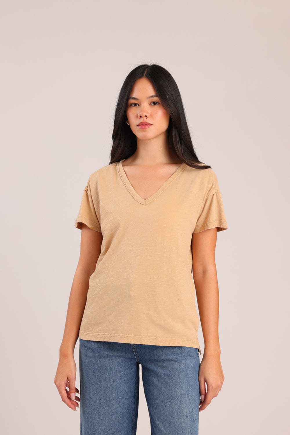 FOX נשים חולצה קצרה חולצת טריקו צווארון V חולצת טריקו צווארון V