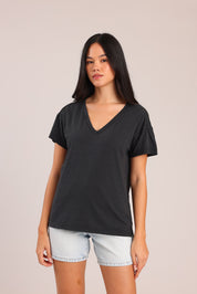 FOX נשים חולצה קצרה חולצת טריקו צווארון V חולצת טריקו צווארון V