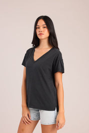 FOX נשים חולצה קצרה חולצת טריקו צווארון V חולצת טריקו צווארון V