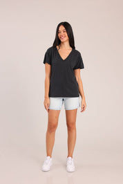 FOX נשים חולצה קצרה חולצת טריקו צווארון V חולצת טריקו צווארון V