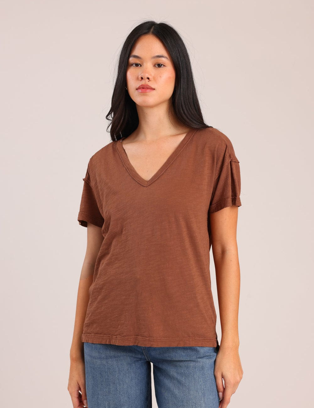 FOX נשים חולצה קצרה חולצת טריקו צווארון V חולצת טריקו צווארון V