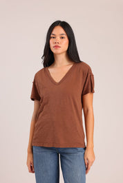 FOX נשים חולצה קצרה חולצת טריקו צווארון V חולצת טריקו צווארון V