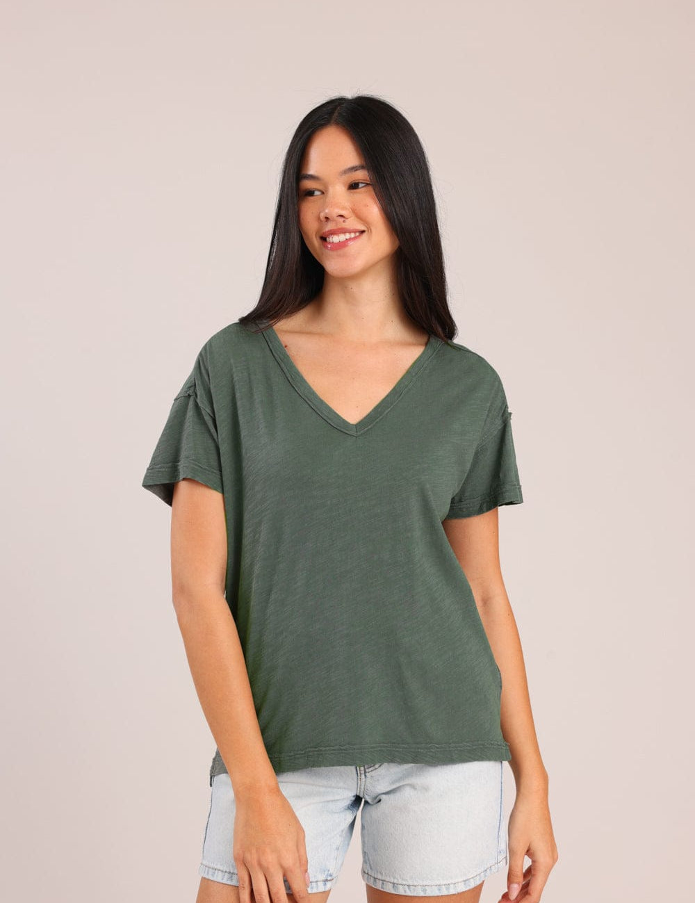 FOX נשים חולצה קצרה חולצת טריקו צווארון V חולצת טריקו צווארון V