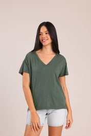 FOX נשים חולצה קצרה חולצת טריקו צווארון V חולצת טריקו צווארון V