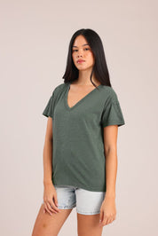 FOX נשים חולצה קצרה חולצת טריקו צווארון V חולצת טריקו צווארון V