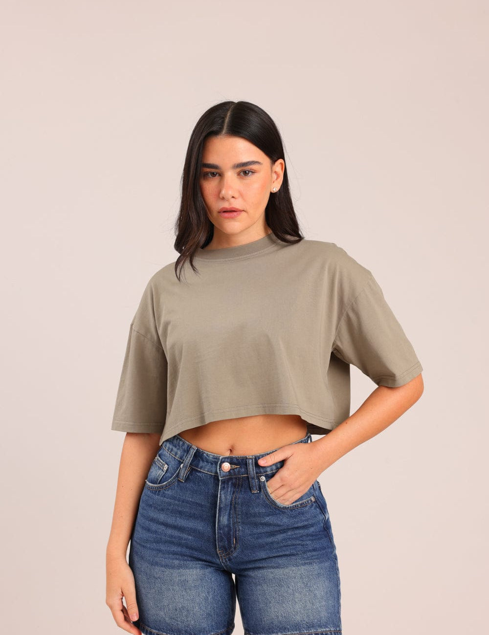 FOX נשים חולצה קצרה חולצת נשים חלקה קרופ חולצת נשים חלקה קרופ