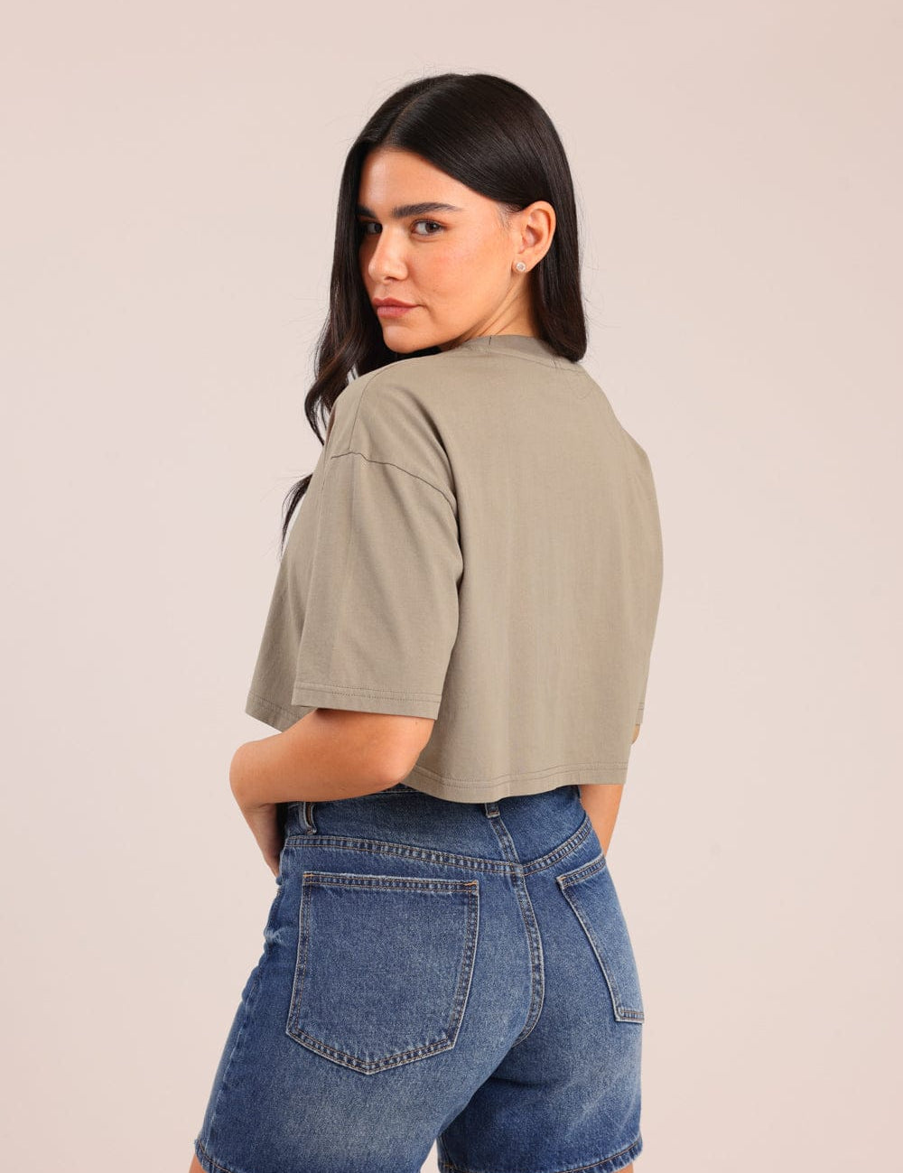 FOX נשים חולצה קצרה חולצת נשים חלקה קרופ חולצת נשים חלקה קרופ