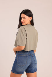 FOX נשים חולצה קצרה חולצת נשים חלקה קרופ חולצת נשים חלקה קרופ