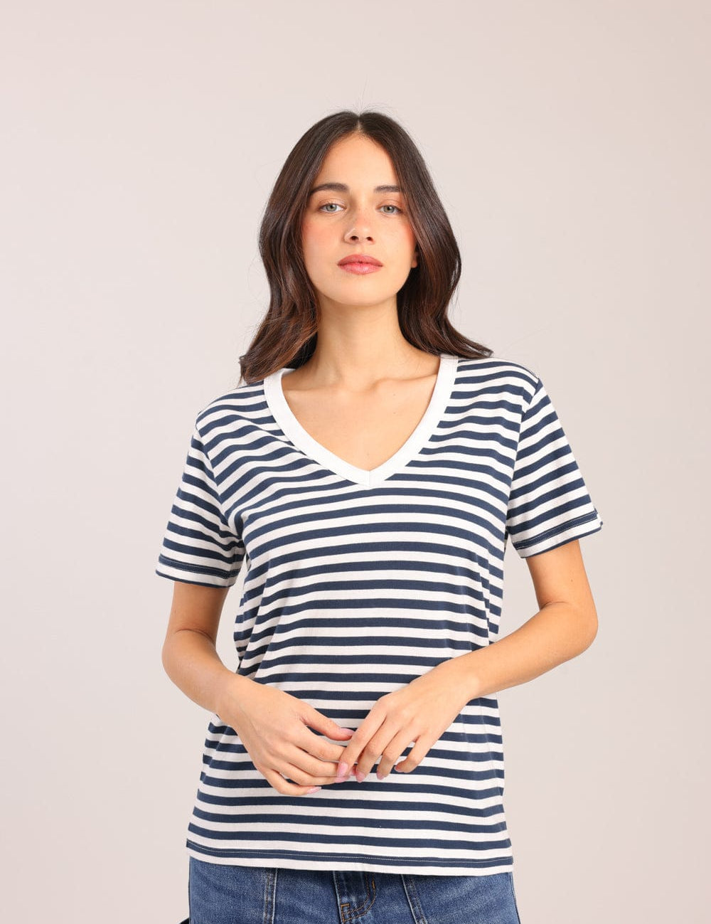 FOX נשים חולצה טישרט נשים צווארון V טישרט נשים צווארון V