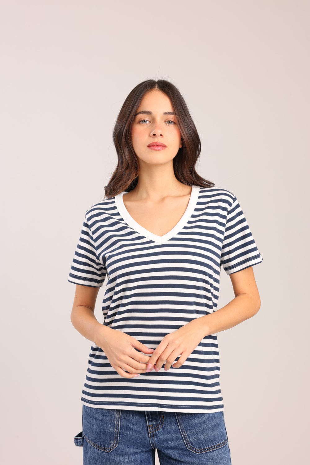 FOX נשים חולצה טישרט נשים צווארון V טישרט נשים צווארון V