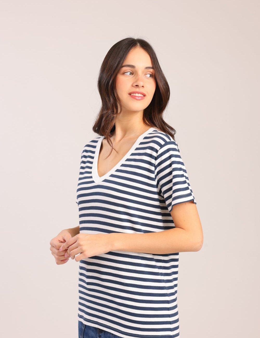 FOX נשים חולצה טישרט נשים צווארון V טישרט נשים צווארון V