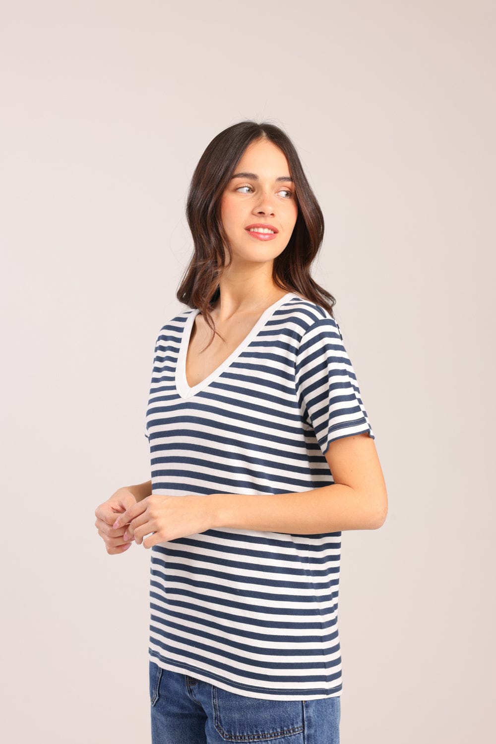 FOX נשים חולצה טישרט נשים צווארון V טישרט נשים צווארון V