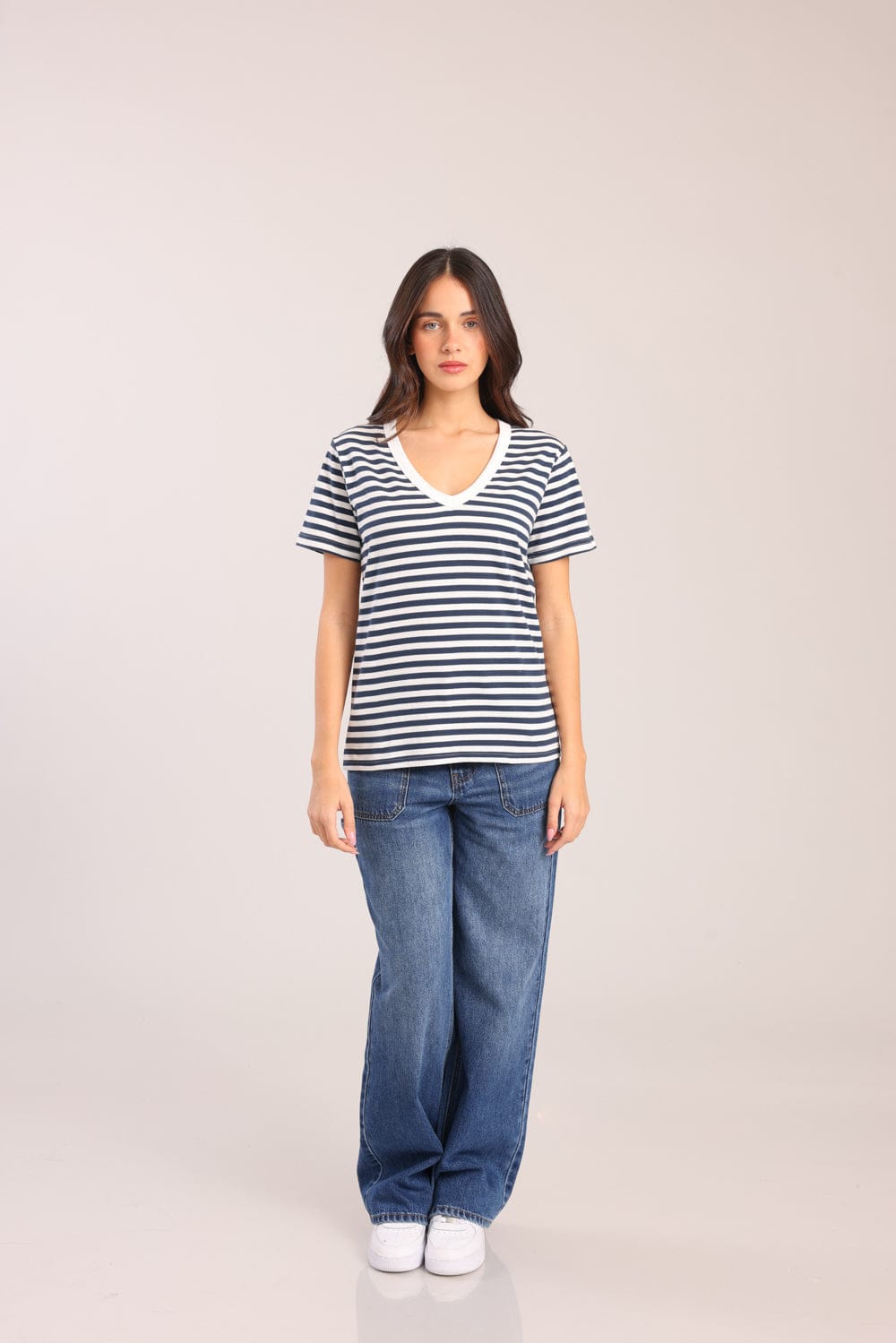 FOX נשים חולצה טישרט נשים צווארון V טישרט נשים צווארון V