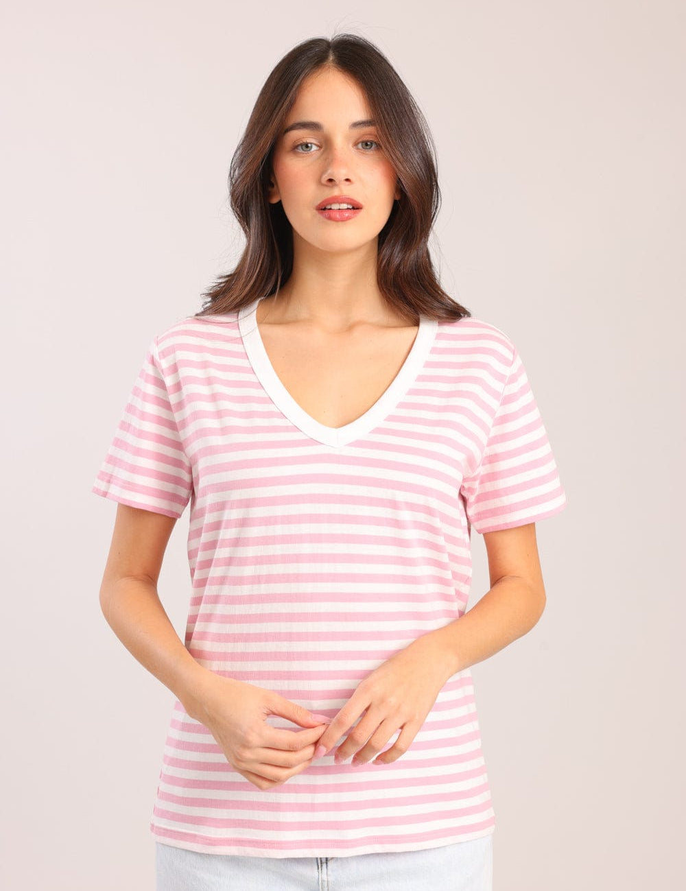 FOX נשים חולצה טישרט נשים צווארון V טישרט נשים צווארון V