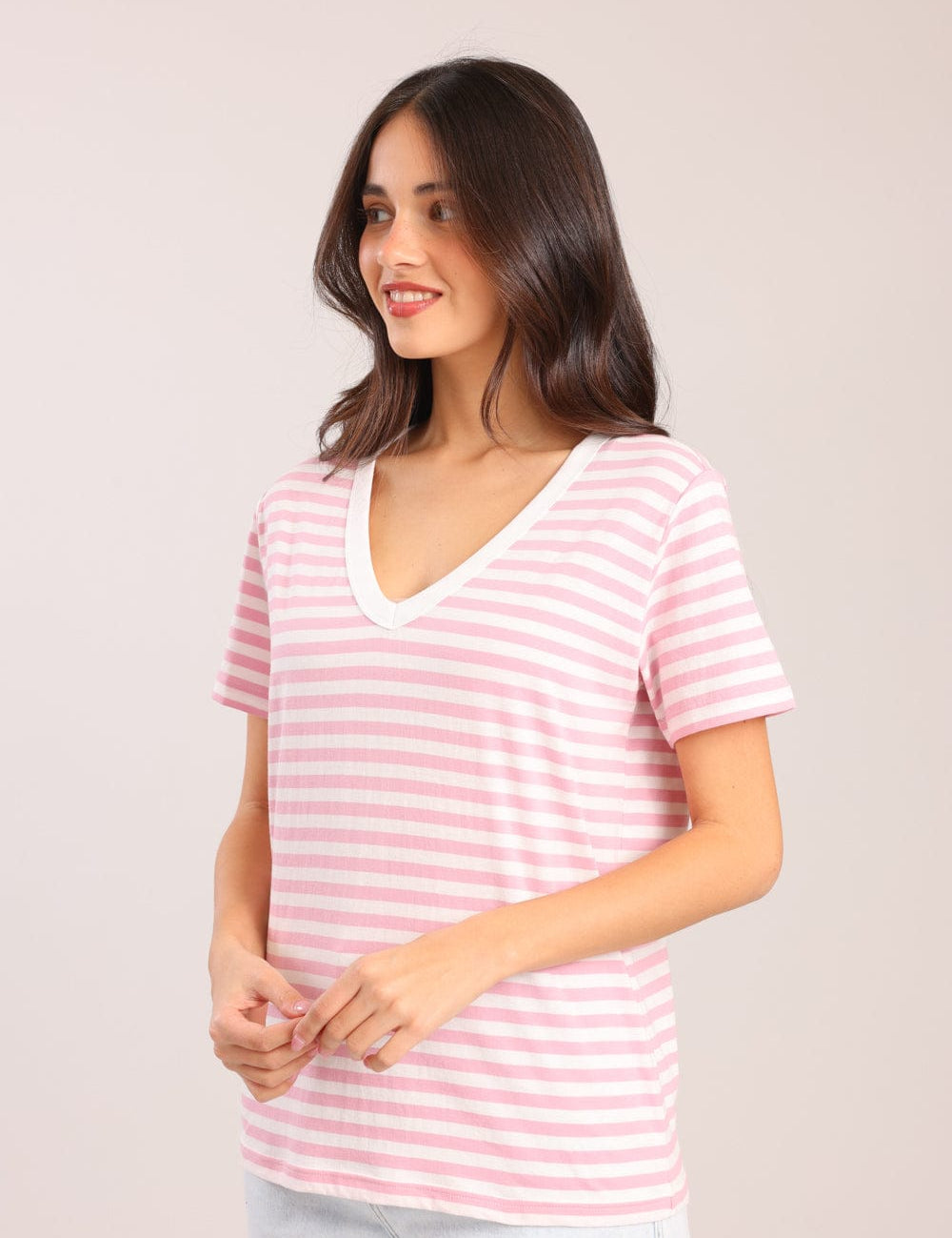 FOX נשים חולצה טישרט נשים צווארון V טישרט נשים צווארון V