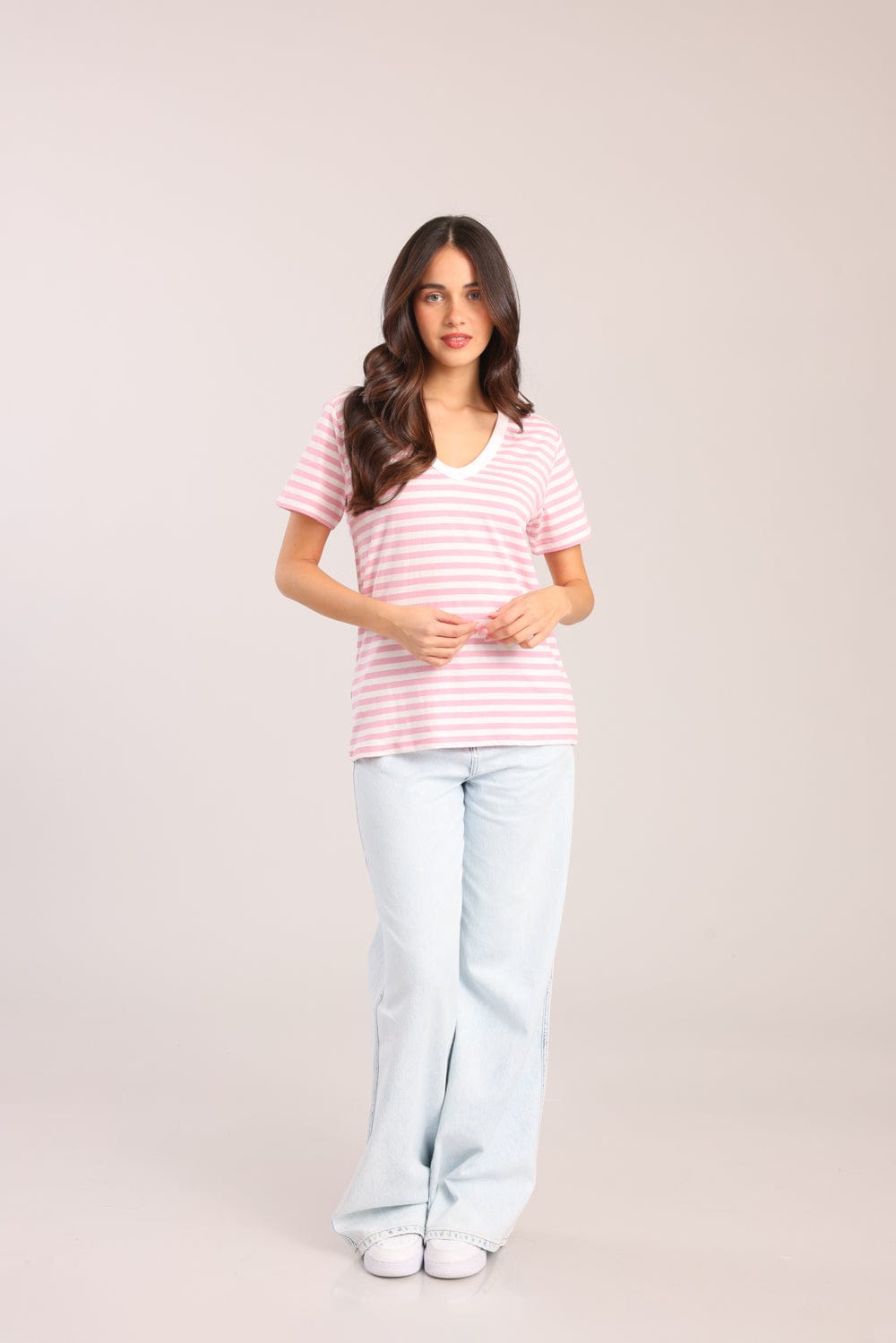 FOX נשים חולצה טישרט נשים צווארון V טישרט נשים צווארון V