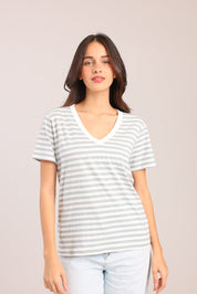 FOX נשים חולצה טישרט נשים צווארון V טישרט נשים צווארון V