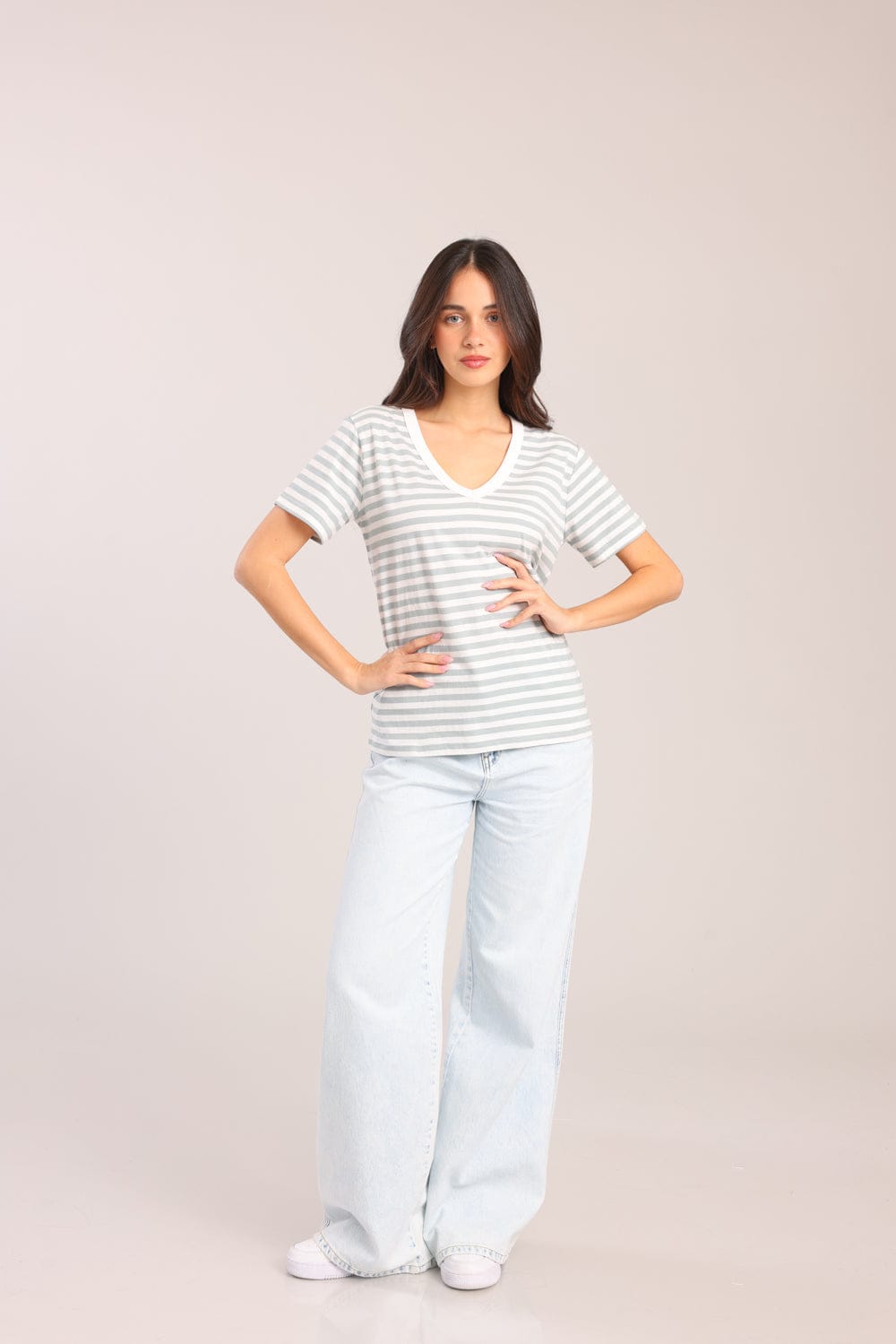 FOX נשים חולצה טישרט נשים צווארון V טישרט נשים צווארון V