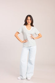 FOX נשים חולצה טישרט נשים צווארון V טישרט נשים צווארון V